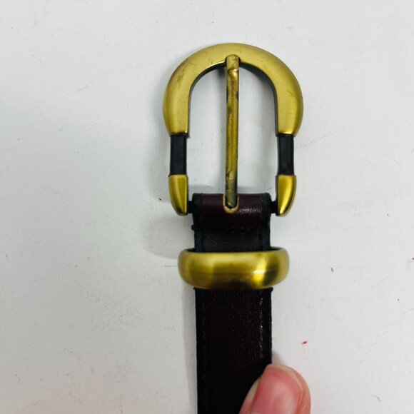 Etienne Aigner Dark Cherry Skinny Leather Belt w/ brushed gold buckle Sz. 32 main image 7
